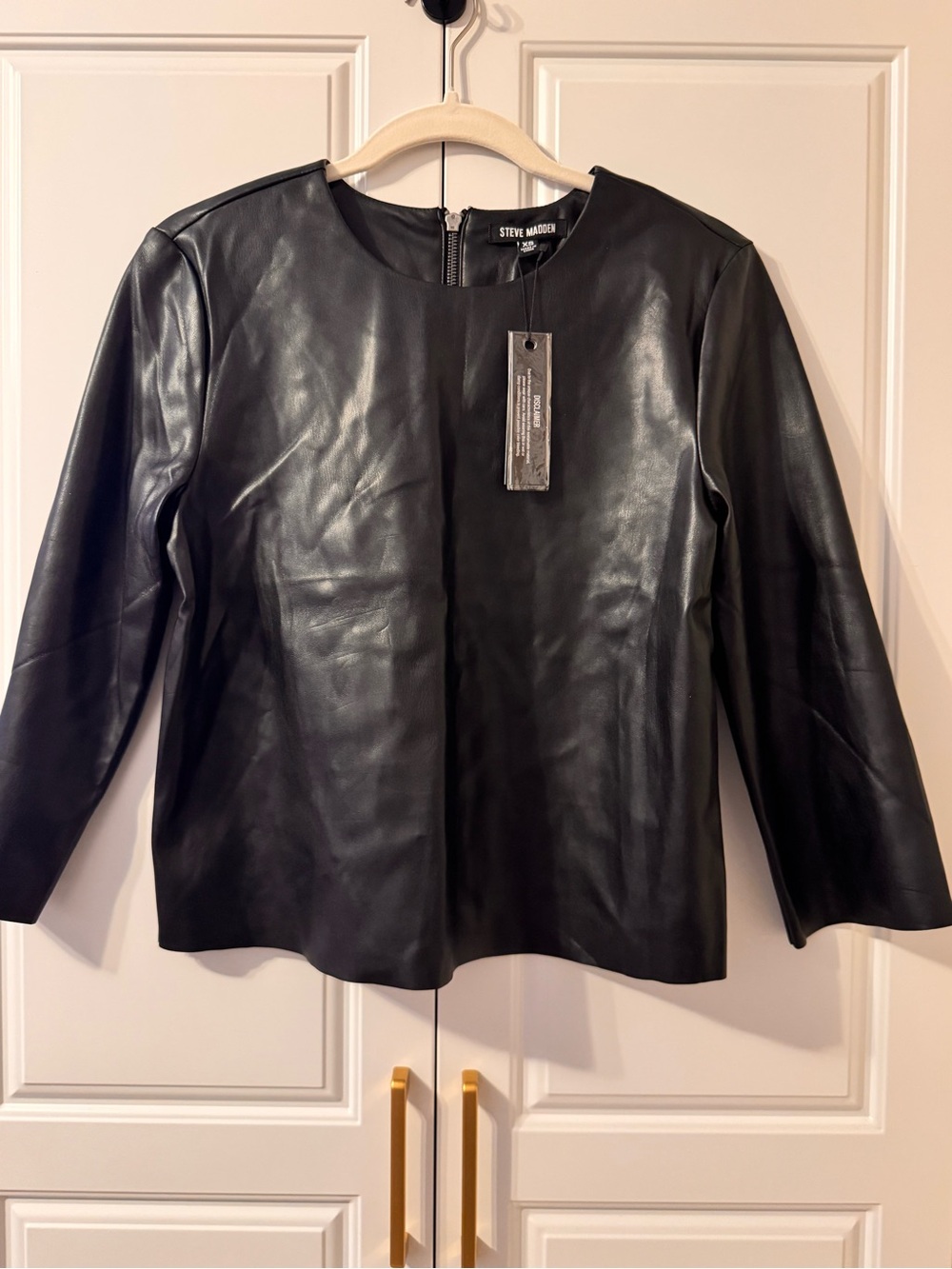 NWT Steve Madden Black Faux Leather Long-Sleeve Top